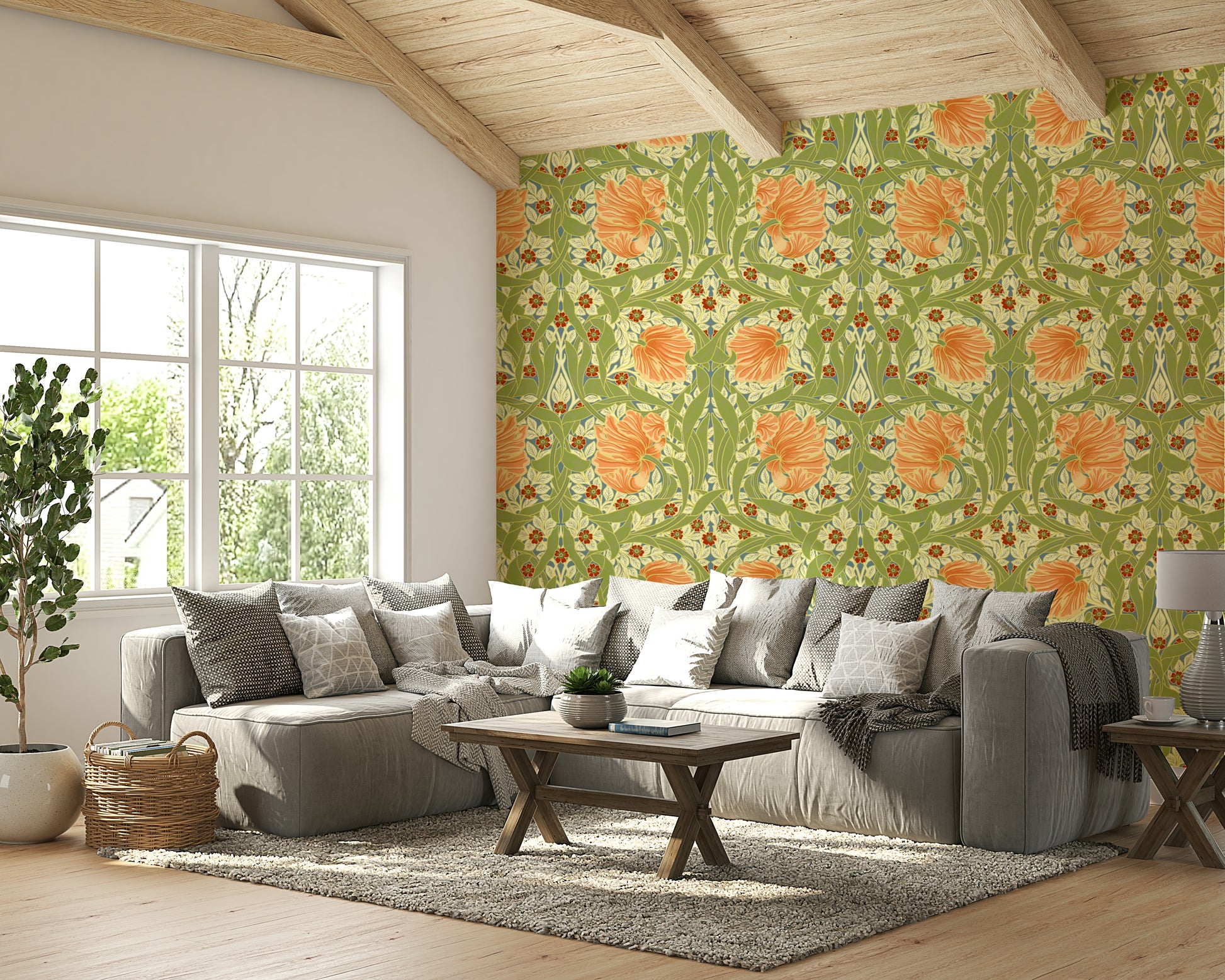 Detailed leaf and flower pattern wallpaper


