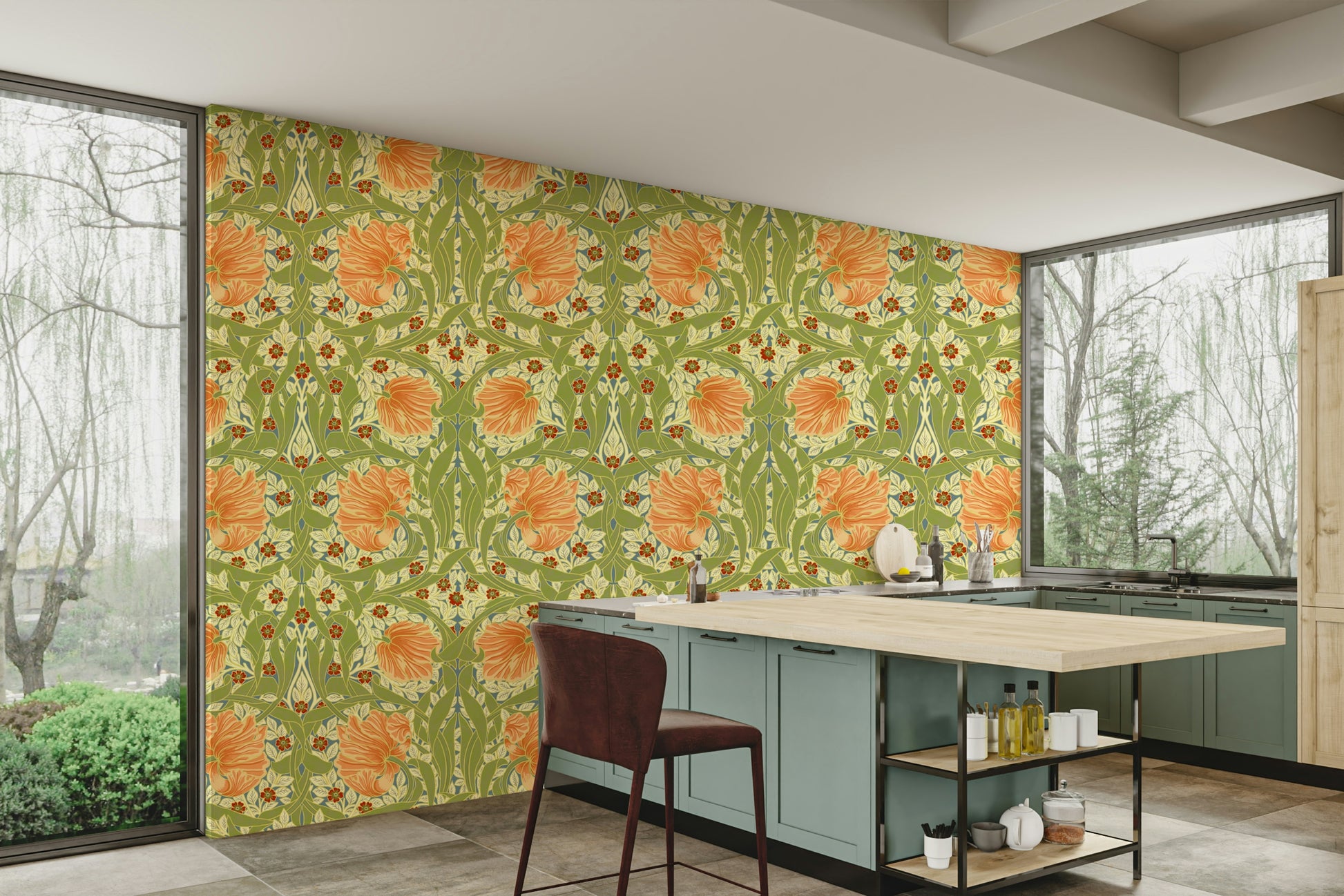Elegant floral wallpaper for living rooms

