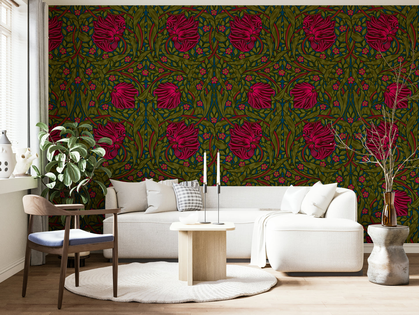 Elegant floral wallpaper for living rooms

