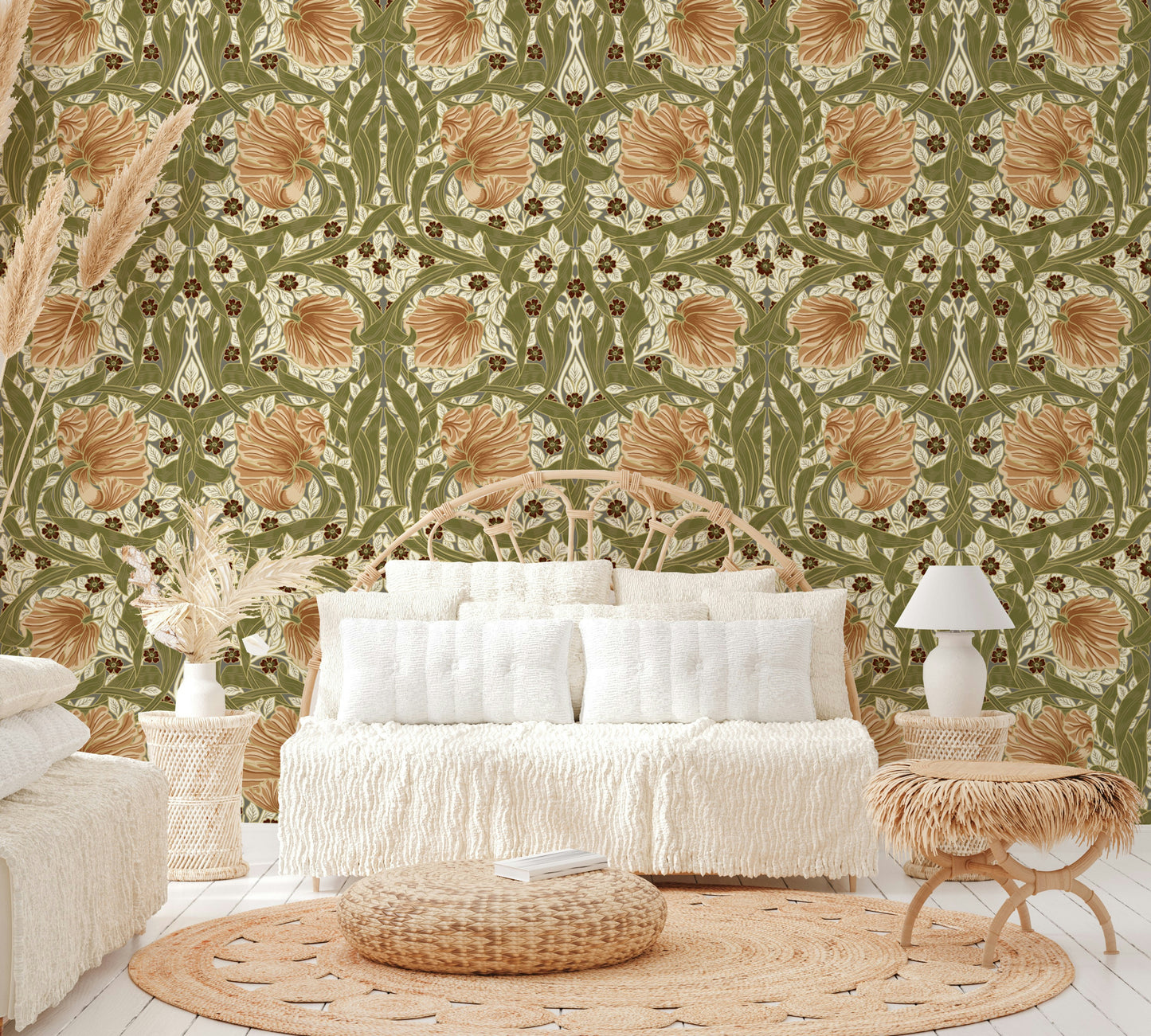 Detailed leaf and flower pattern wallpaper

