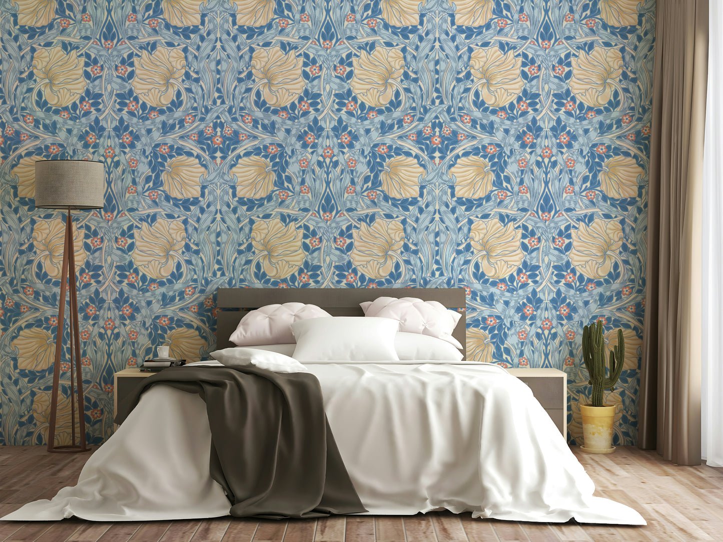 Detailed leaf and flower pattern wallpaper

