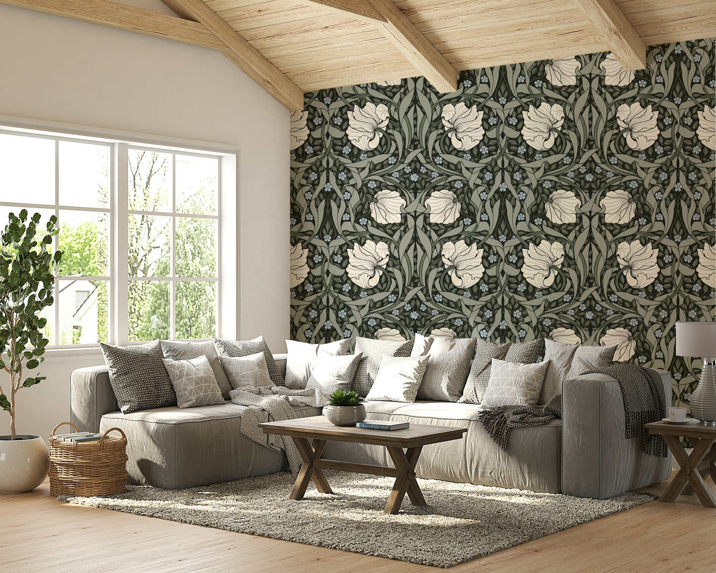 Nature-inspired floral mural for bedroom walls

