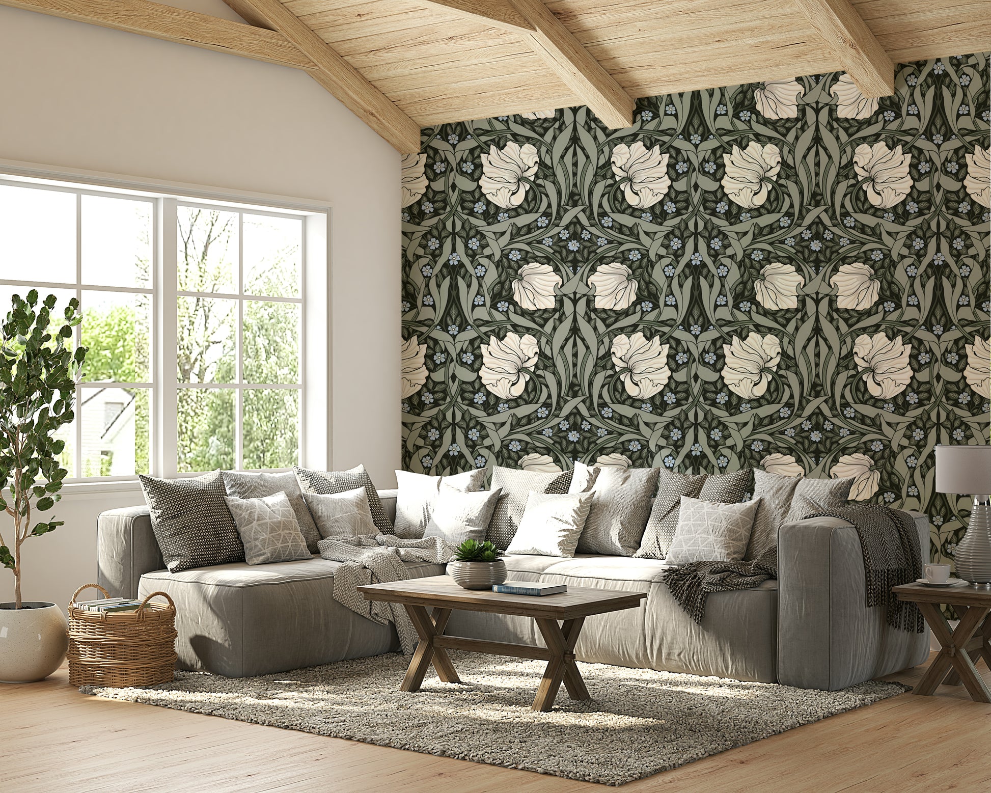 Nature-inspired floral mural for bedroom walls

