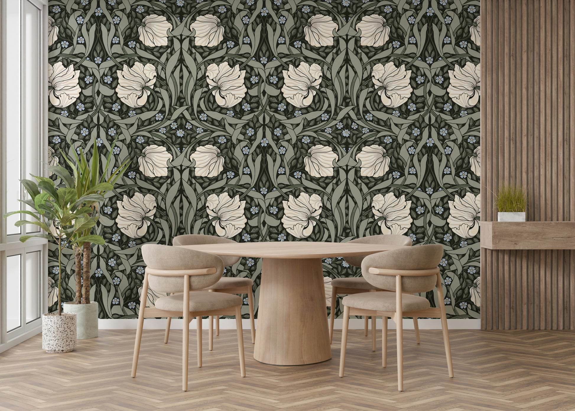 Pimpernel wallpaper with delicate flower and leaf details

