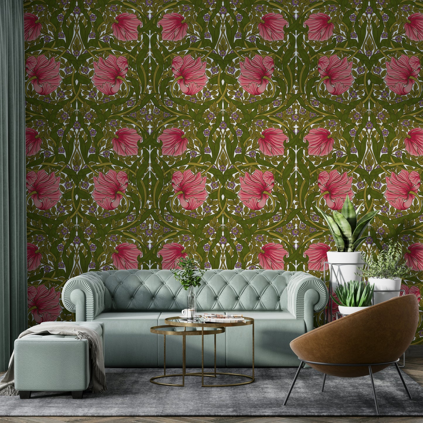Classic floral wallpaper with pimpernel flowers

