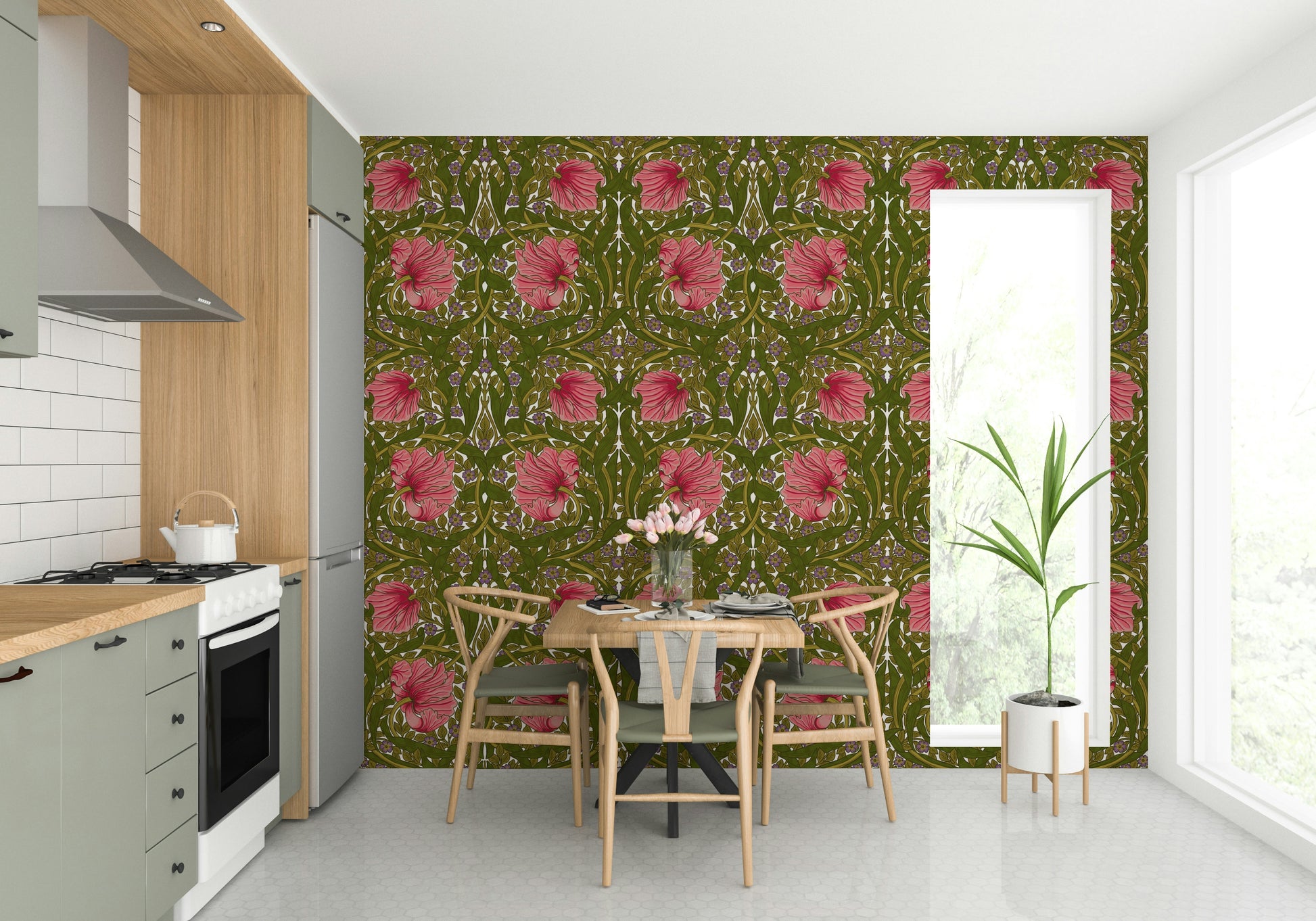 Nature-inspired floral mural for bedroom walls

