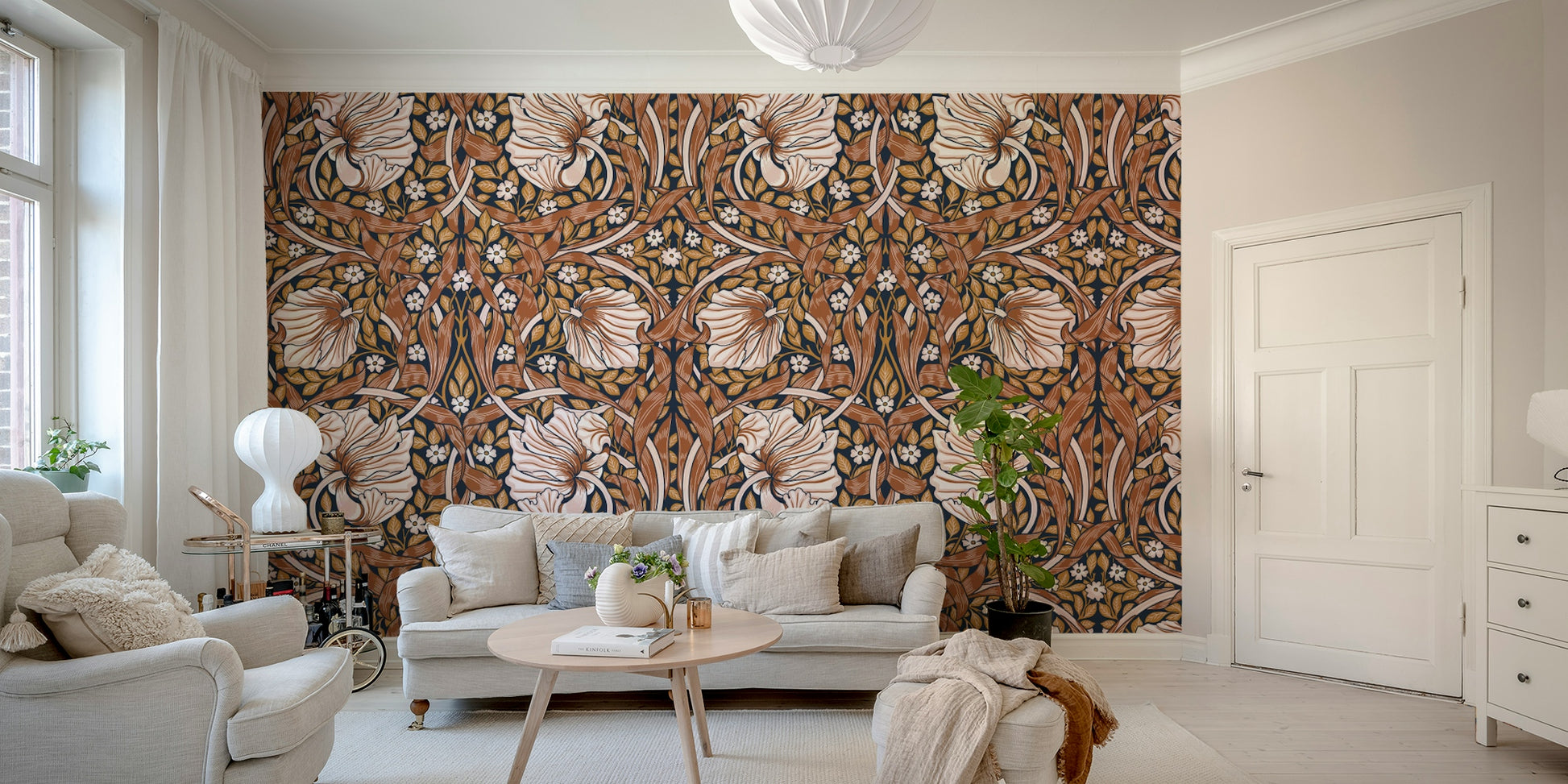 Classic William Morris floral design in earthy tones

