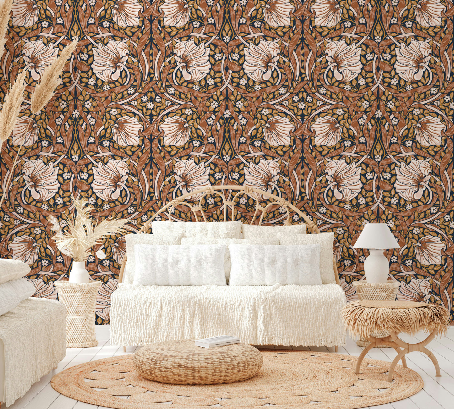 Earthy-toned floral mural for cozy rooms

