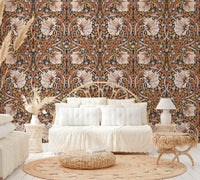 Earthy-toned floral mural for cozy rooms

