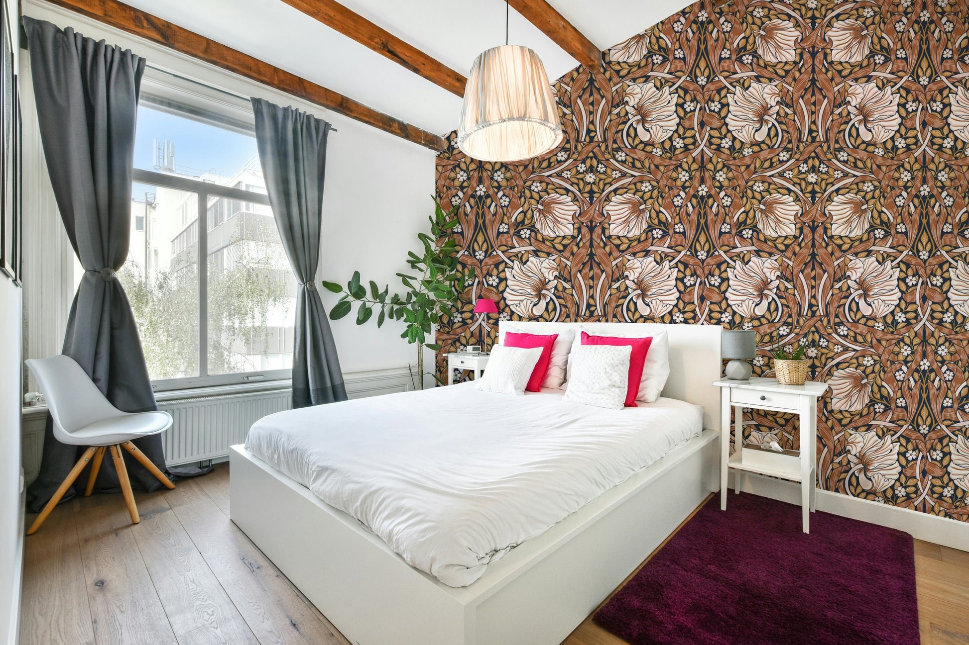 Intricate floral mural with lush greenery

