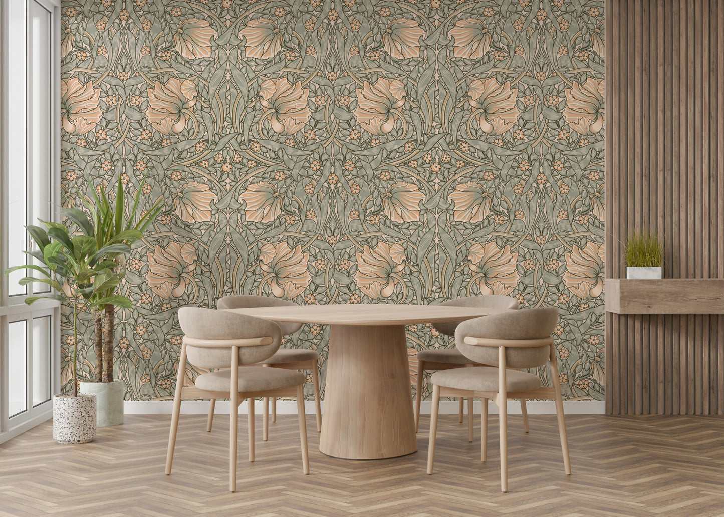 Timeless vintage-inspired William Morris floral wallpaper

