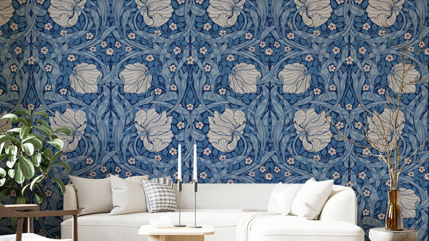 Peel and stick floral wallpaper with lush greenery

