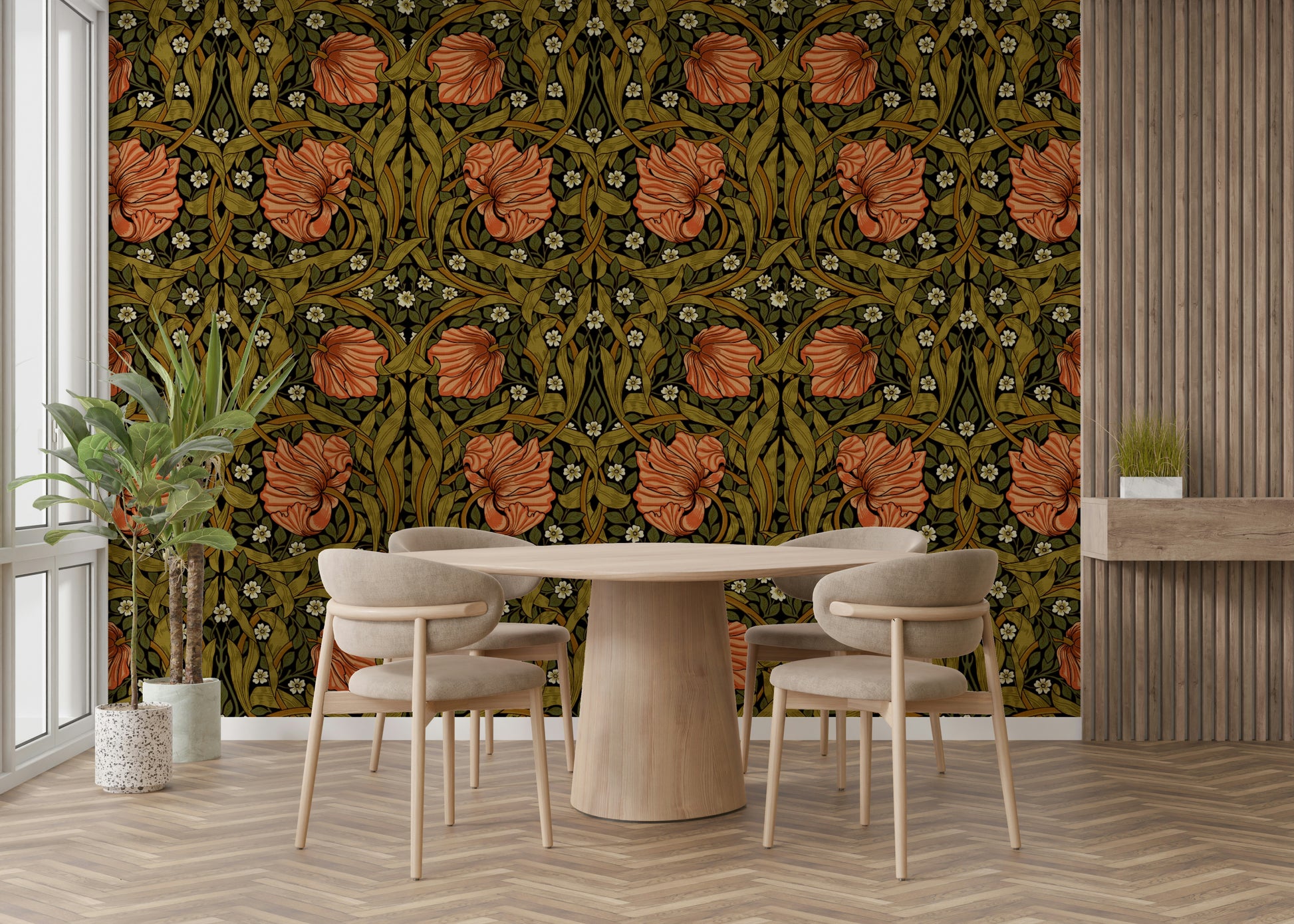 Peel and stick wallpaper with pimpernel pattern

