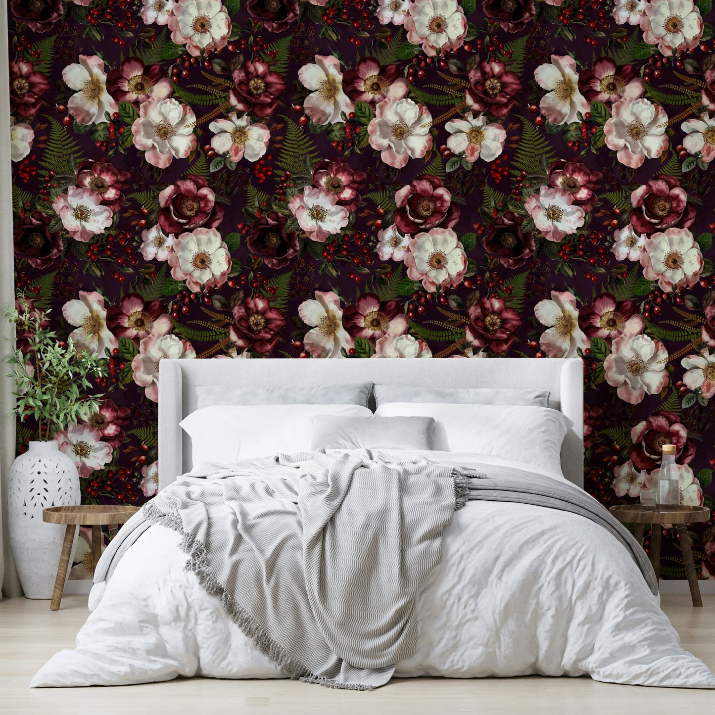 Soft pink roses on a deep blue and purple background

