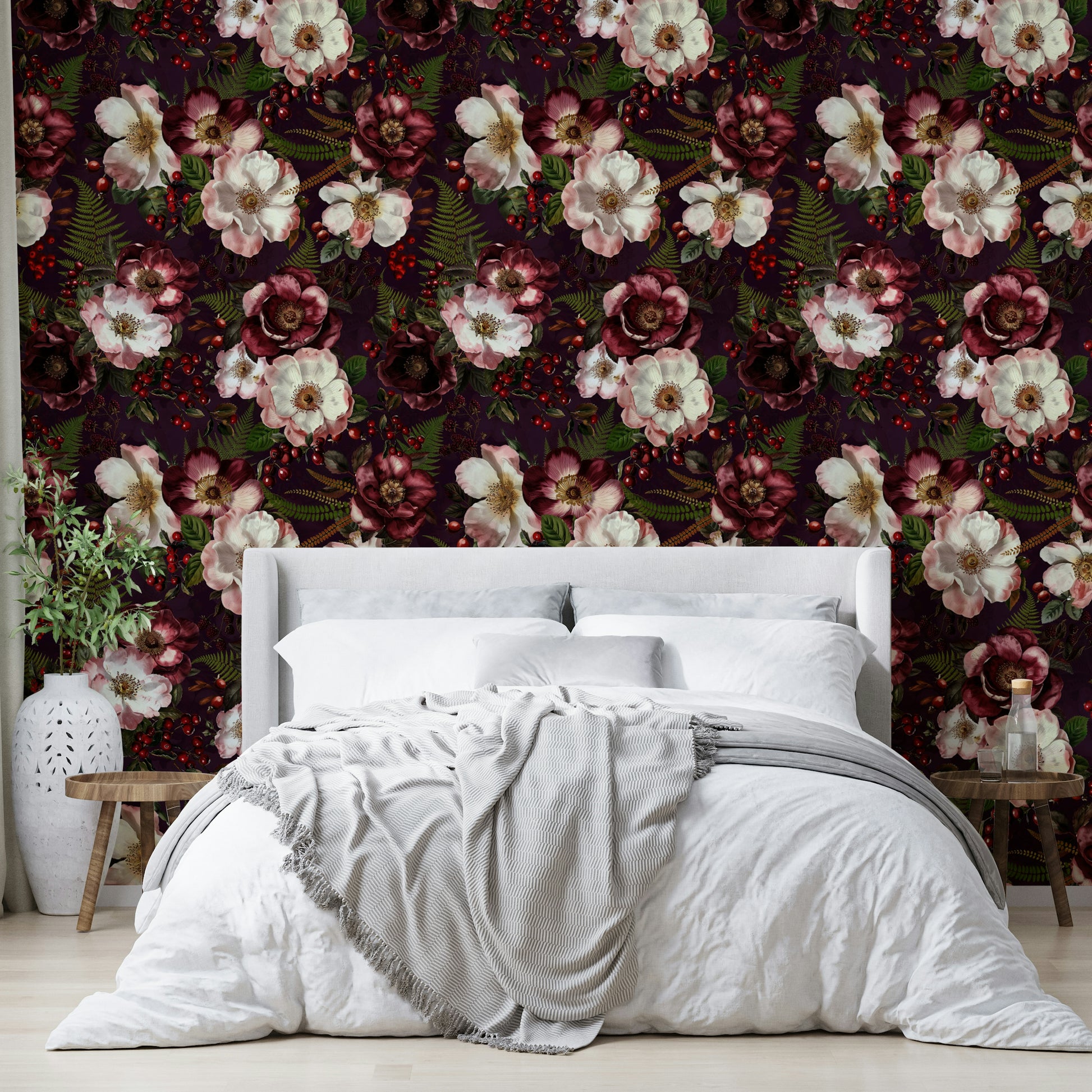 Soft pink roses on a deep blue and purple background

