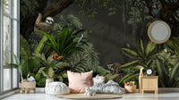 Nature-inspired night scene mural wallpaper with jungle elements.


