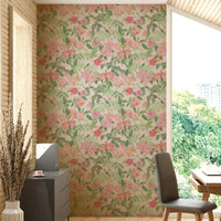 Delicate pink and green floral wallpaper

