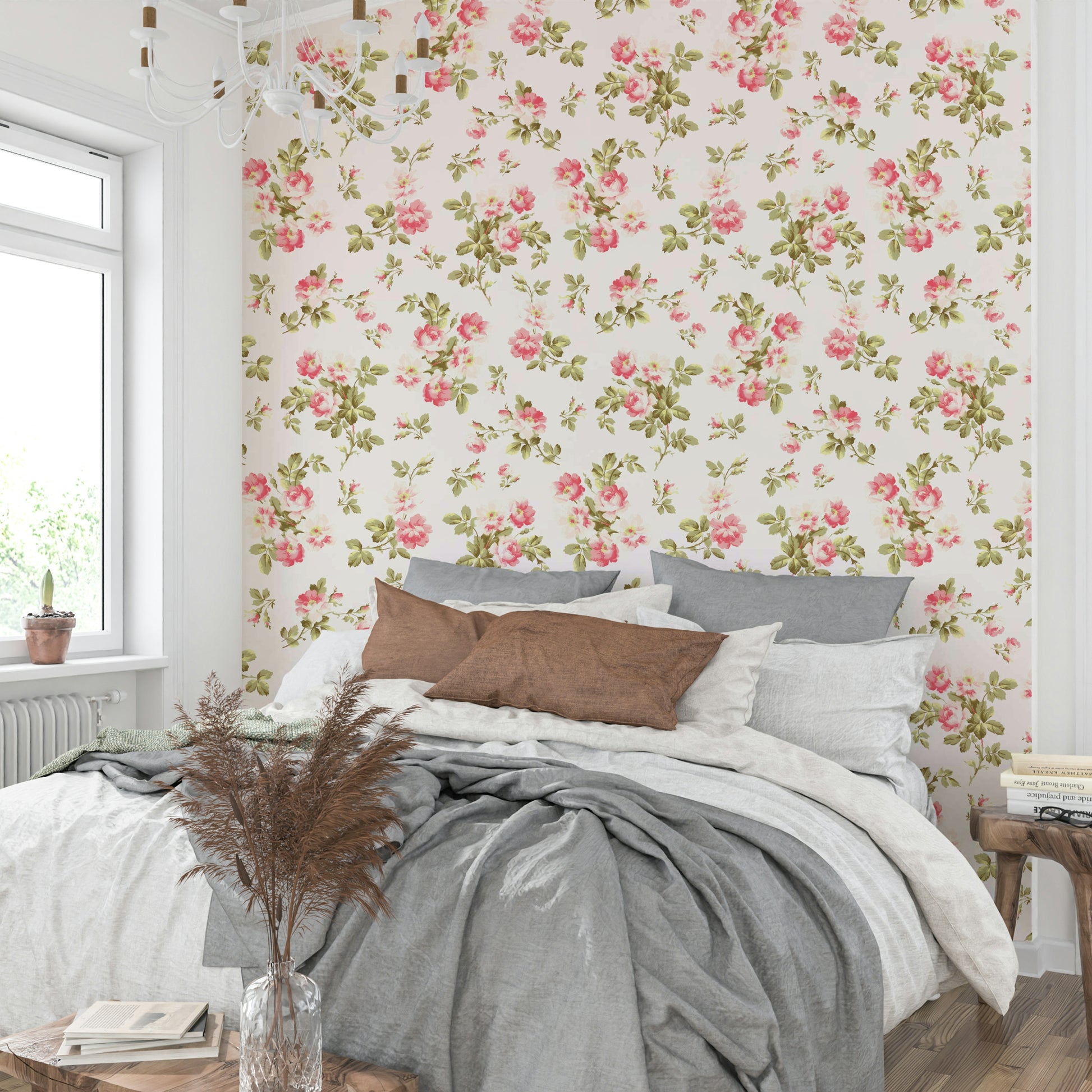 Peel and stick rose garden mural for bedroom

