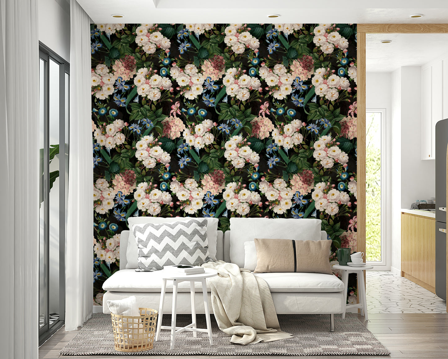 Rich purple and green floral wallpaper for feature walls

