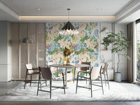 Gentle floral wallpaper featuring roses and hydrangeas

