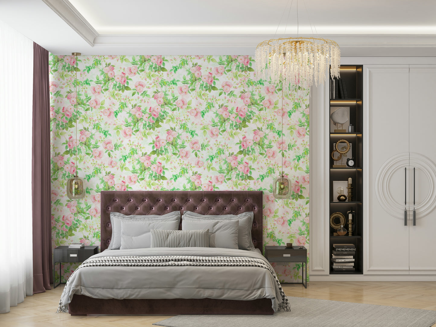Dreamy pink rose mural for bedroom decor

