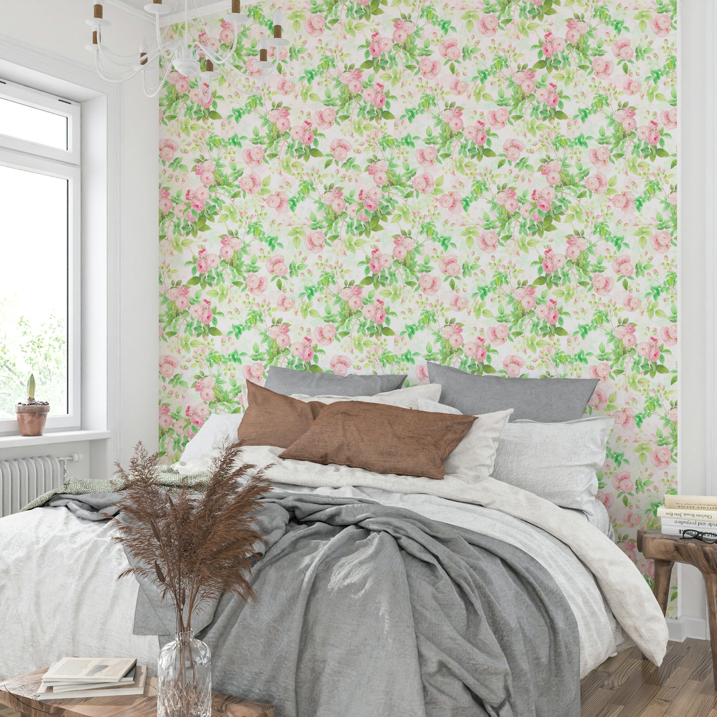 Watercolor-inspired pink rose wallpaper design

