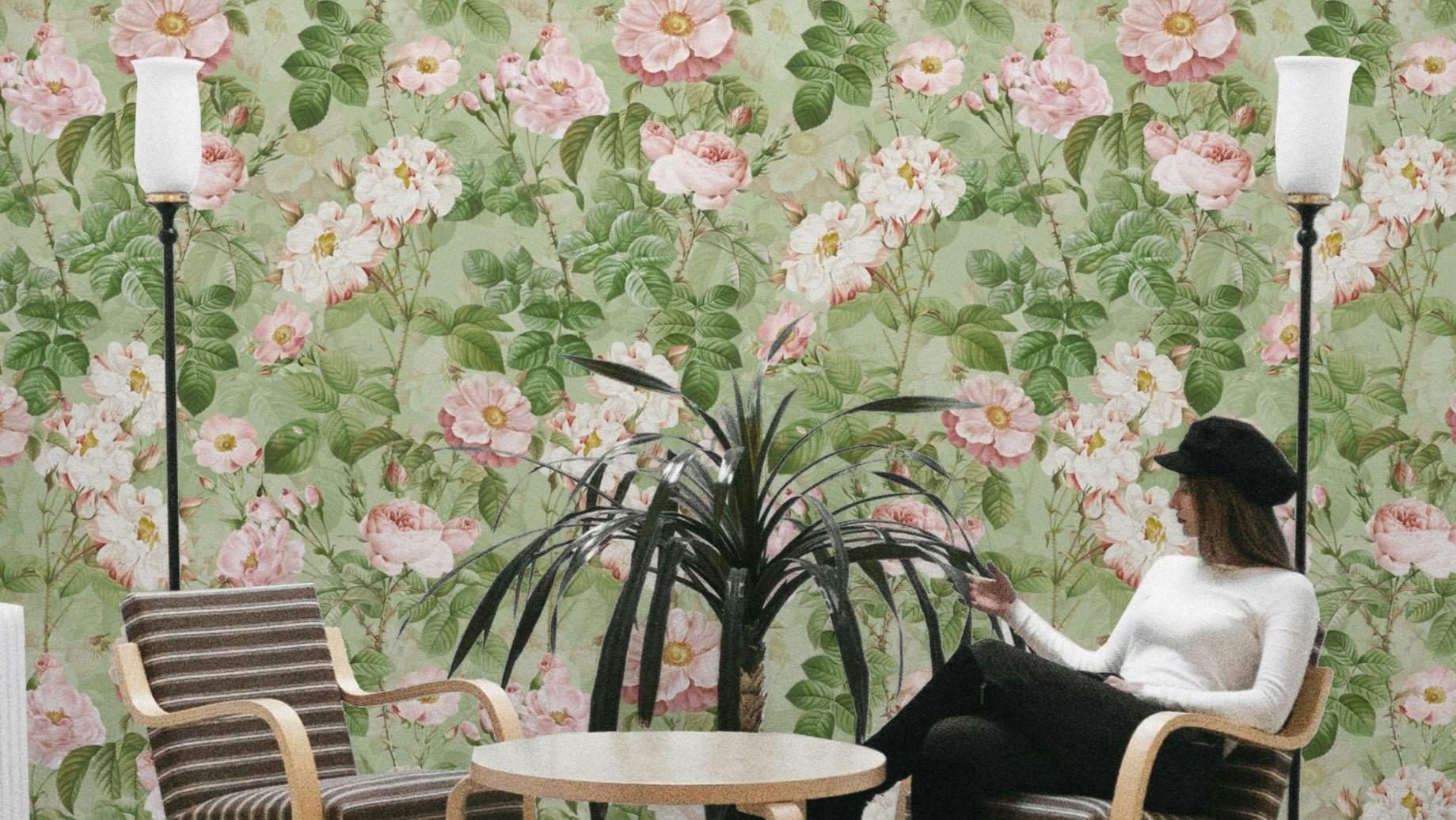 Soft pastel rose floral wall mural

