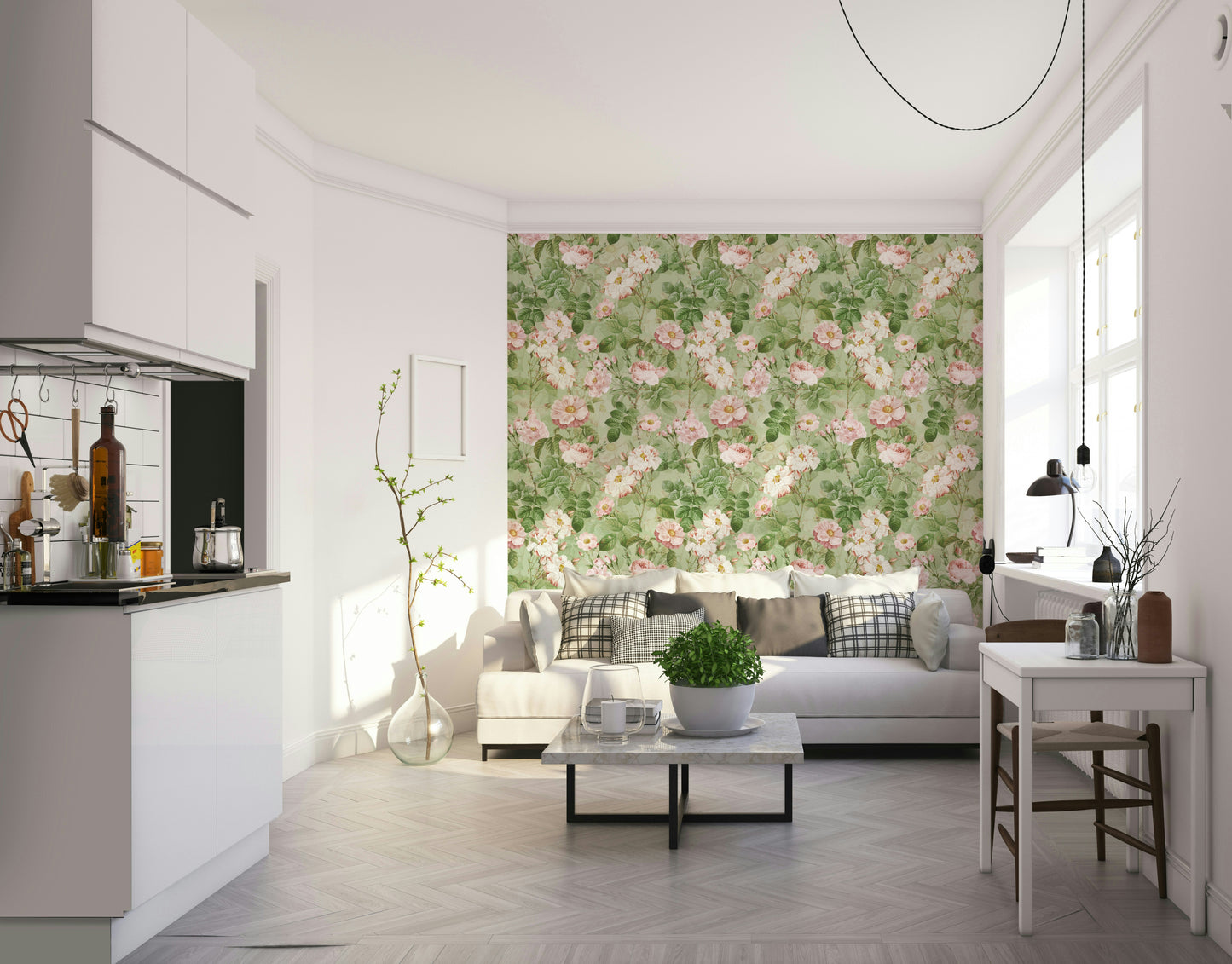 Timeless floral wallpaper with pastel roses

