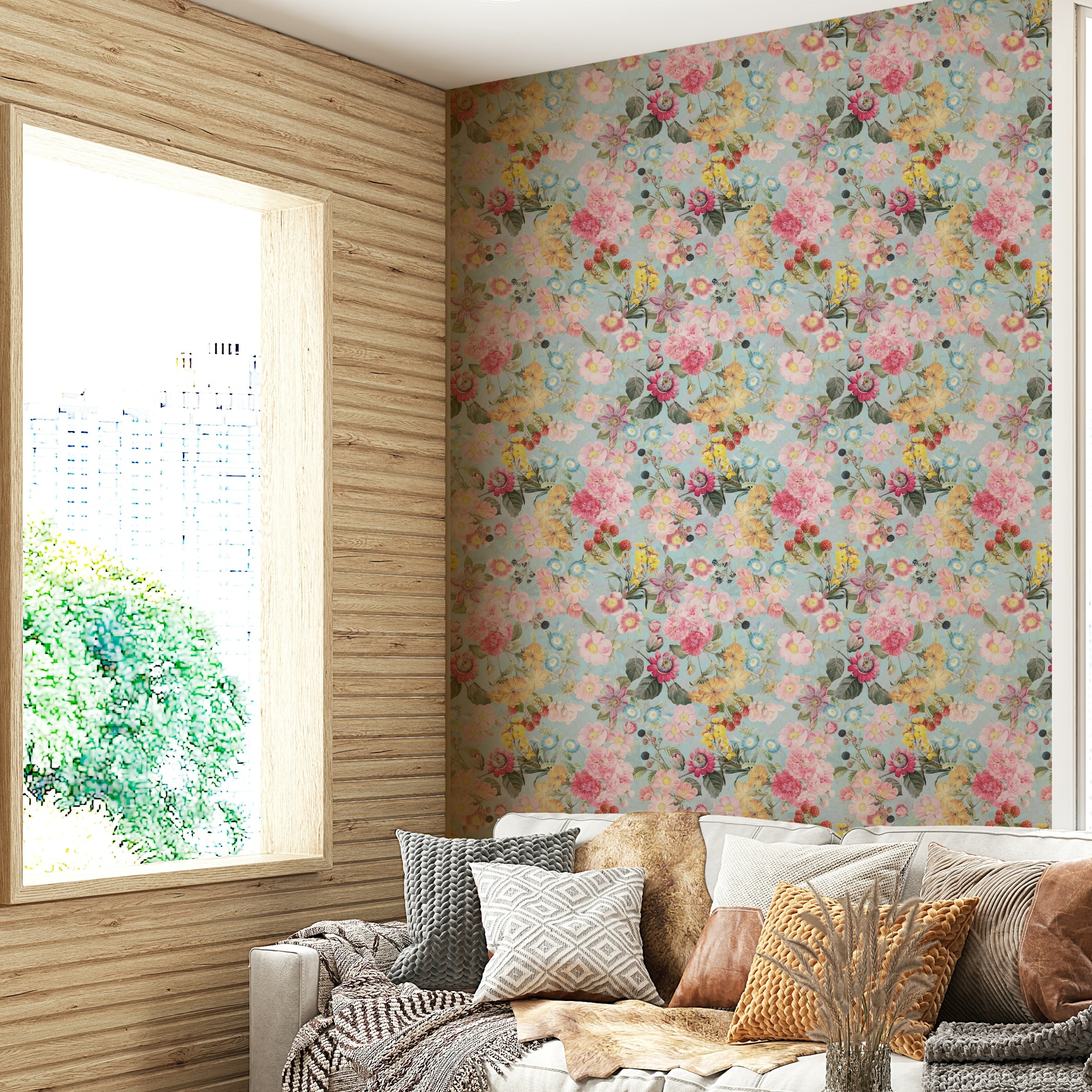 Elegant floral wall mural in warm tones

