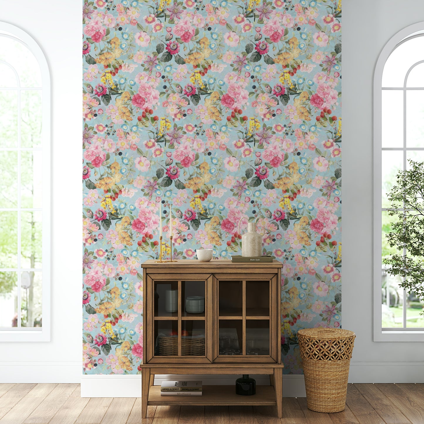 Timeless floral wallpaper with soft green hues

