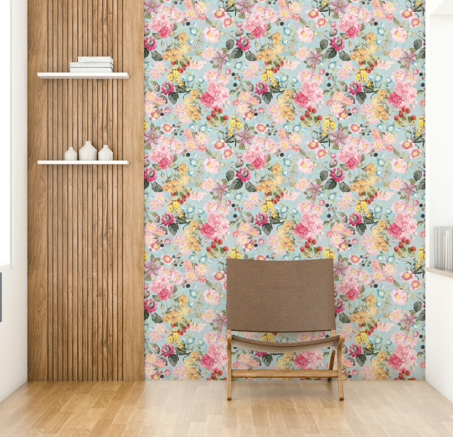 Vintage-inspired garden wallpaper for living rooms

