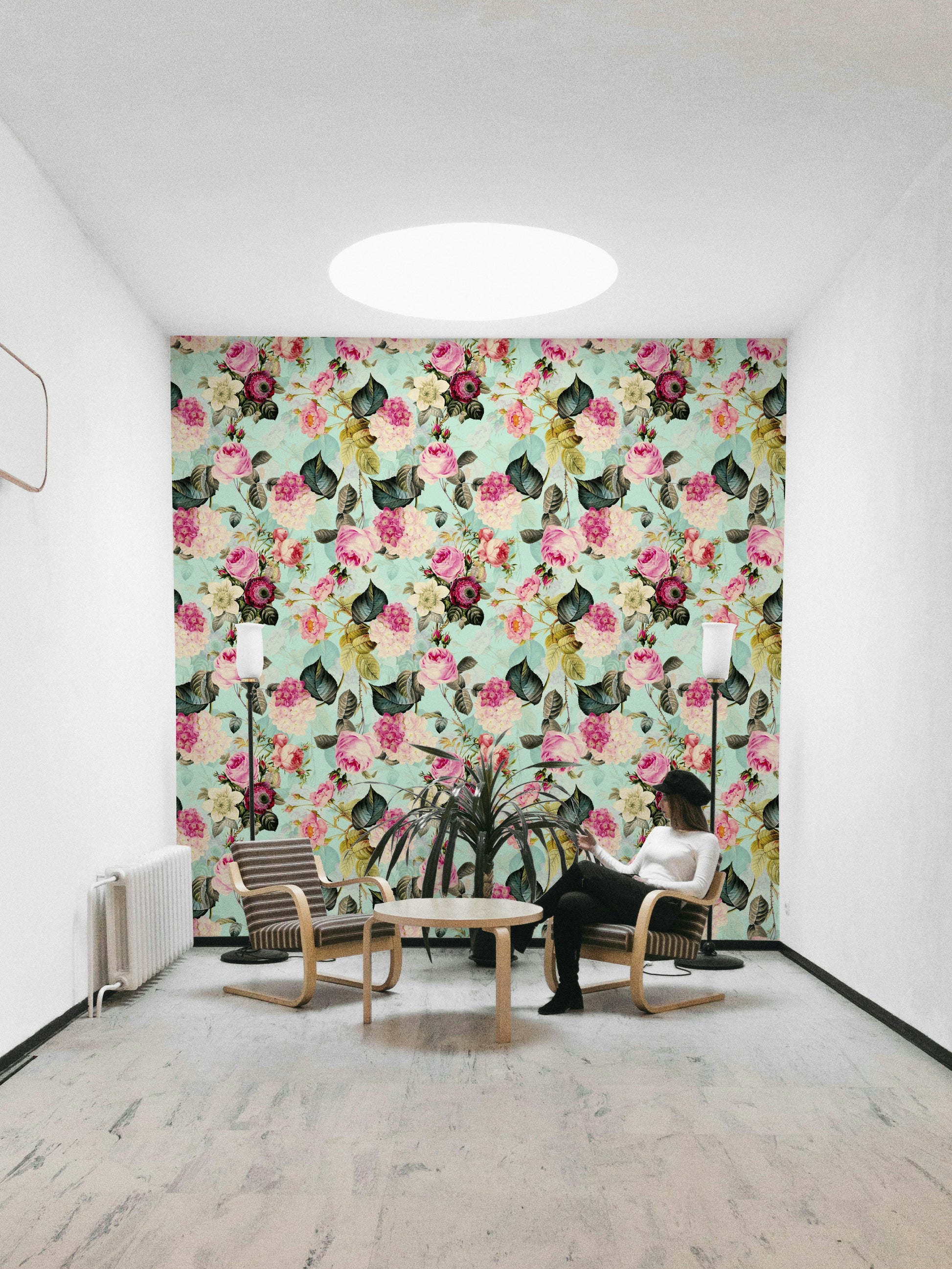 Classic rose wall mural in muted colours

