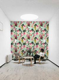 Classic rose wall mural in muted colours

