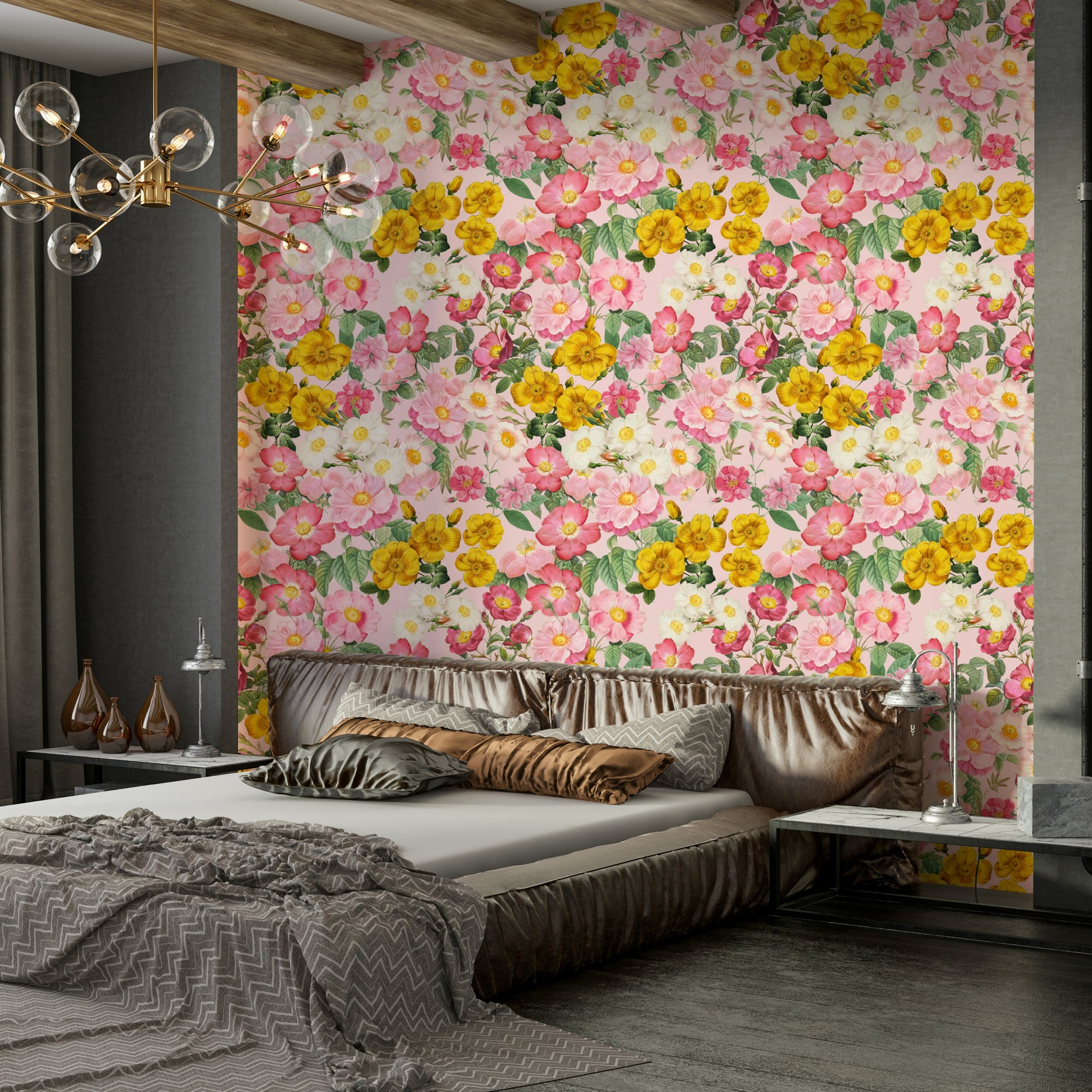 Floral mural with roses and greenery

