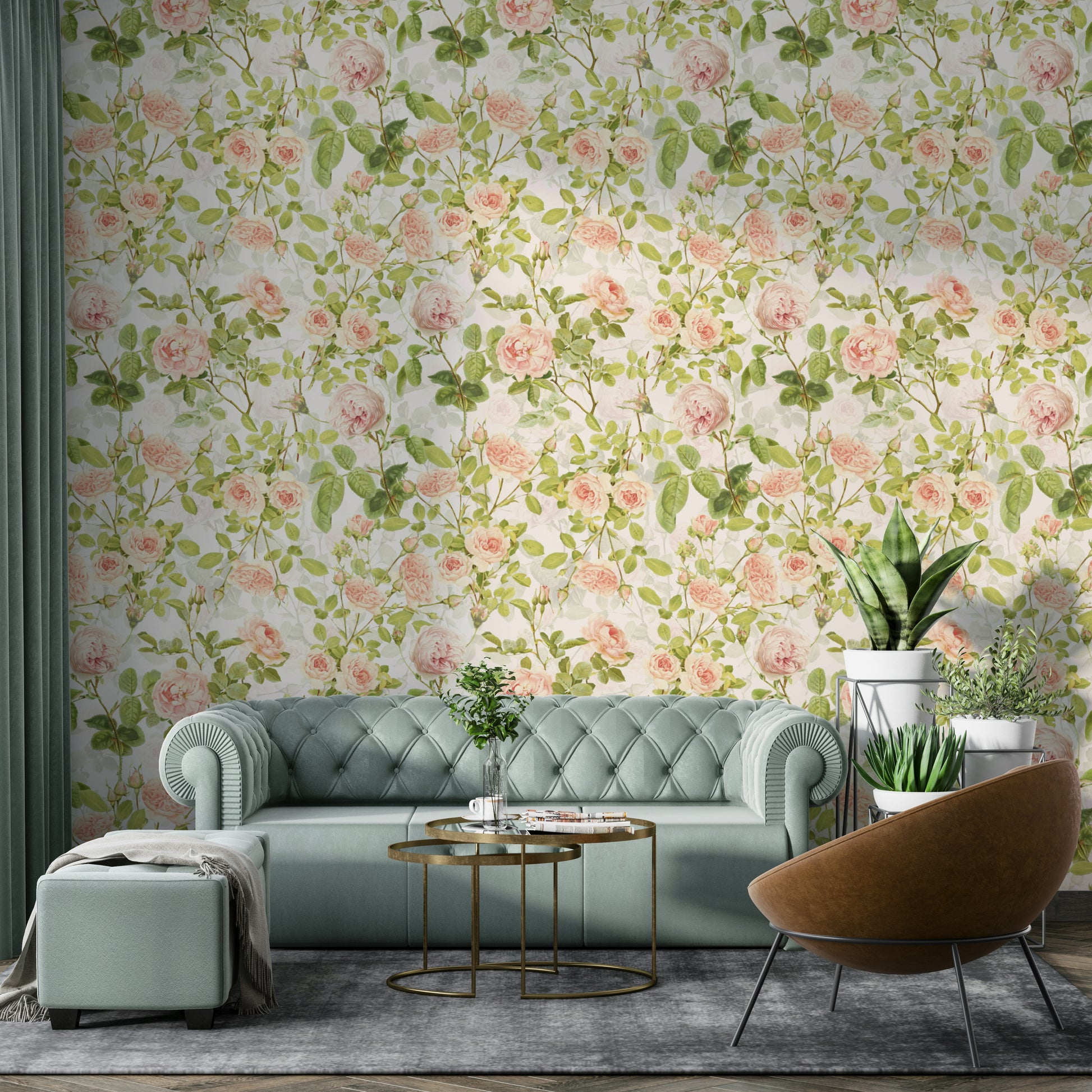 English Rose Garden wall mural with rich, detailed roses and soft tones.

