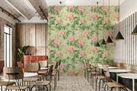 Close-up view of roses and soft greenery in Rose Garden Reverie wallpaper.

