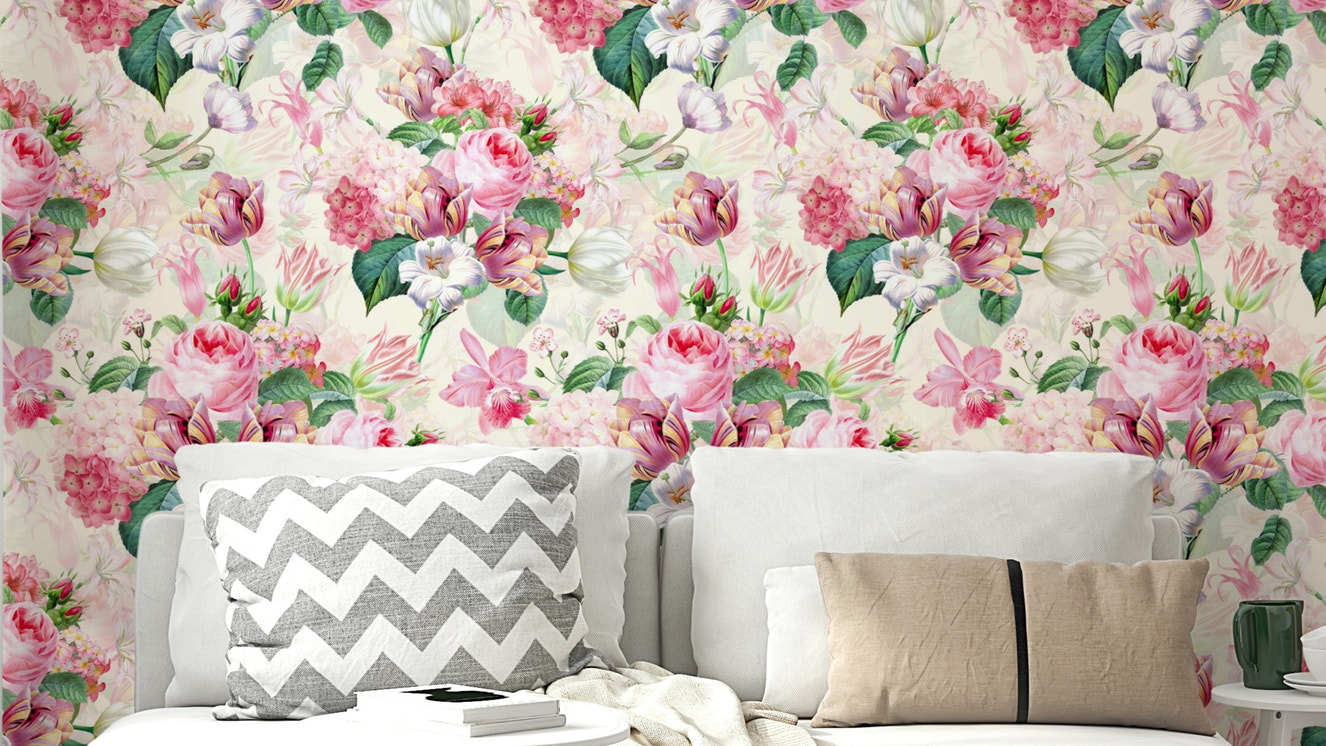 Close-up of Whimsical Watercolor Roses Garden wall mural with watercolor roses.

