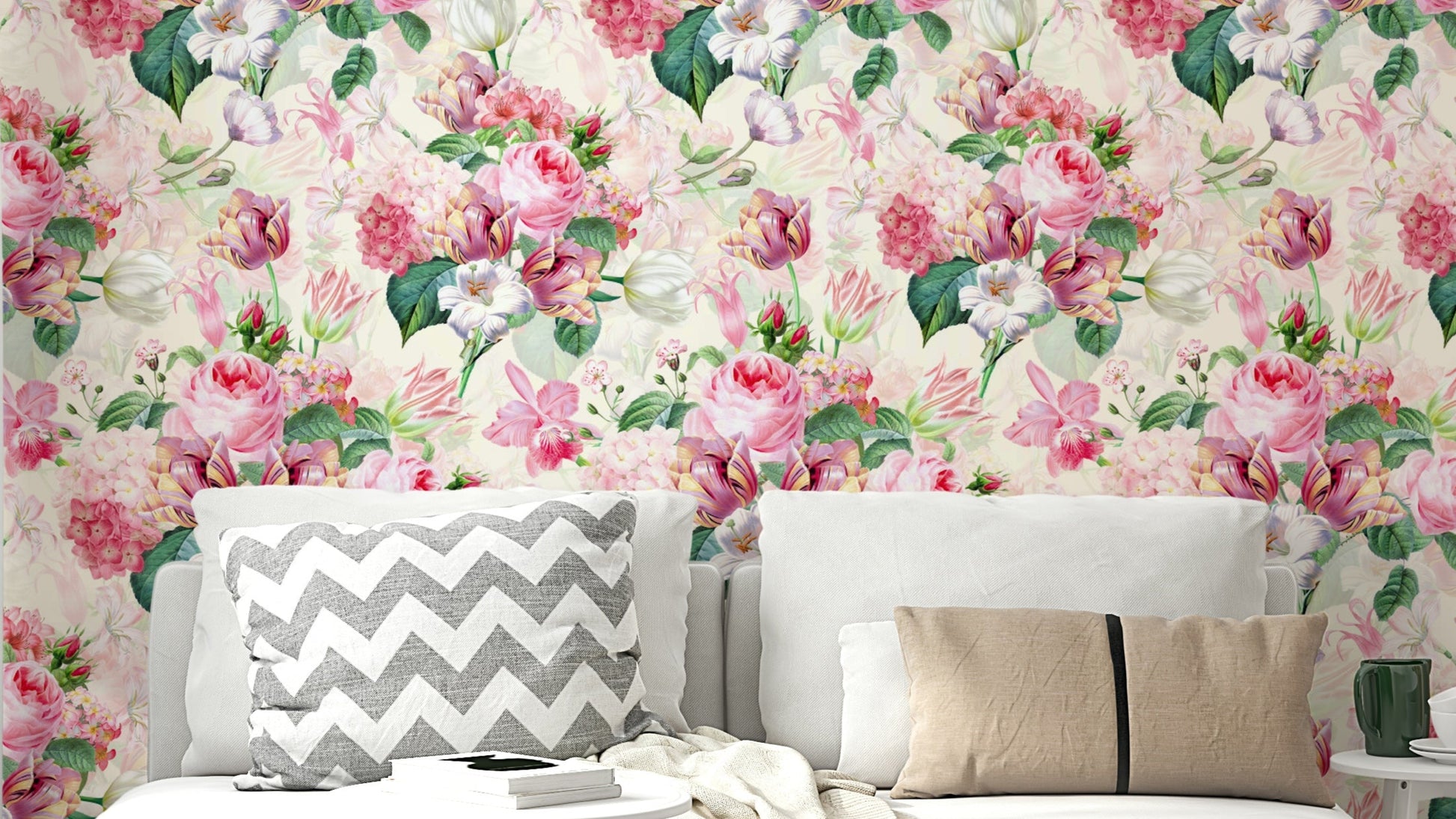 Close-up of Whimsical Watercolor Roses Garden wall mural with watercolor roses.

