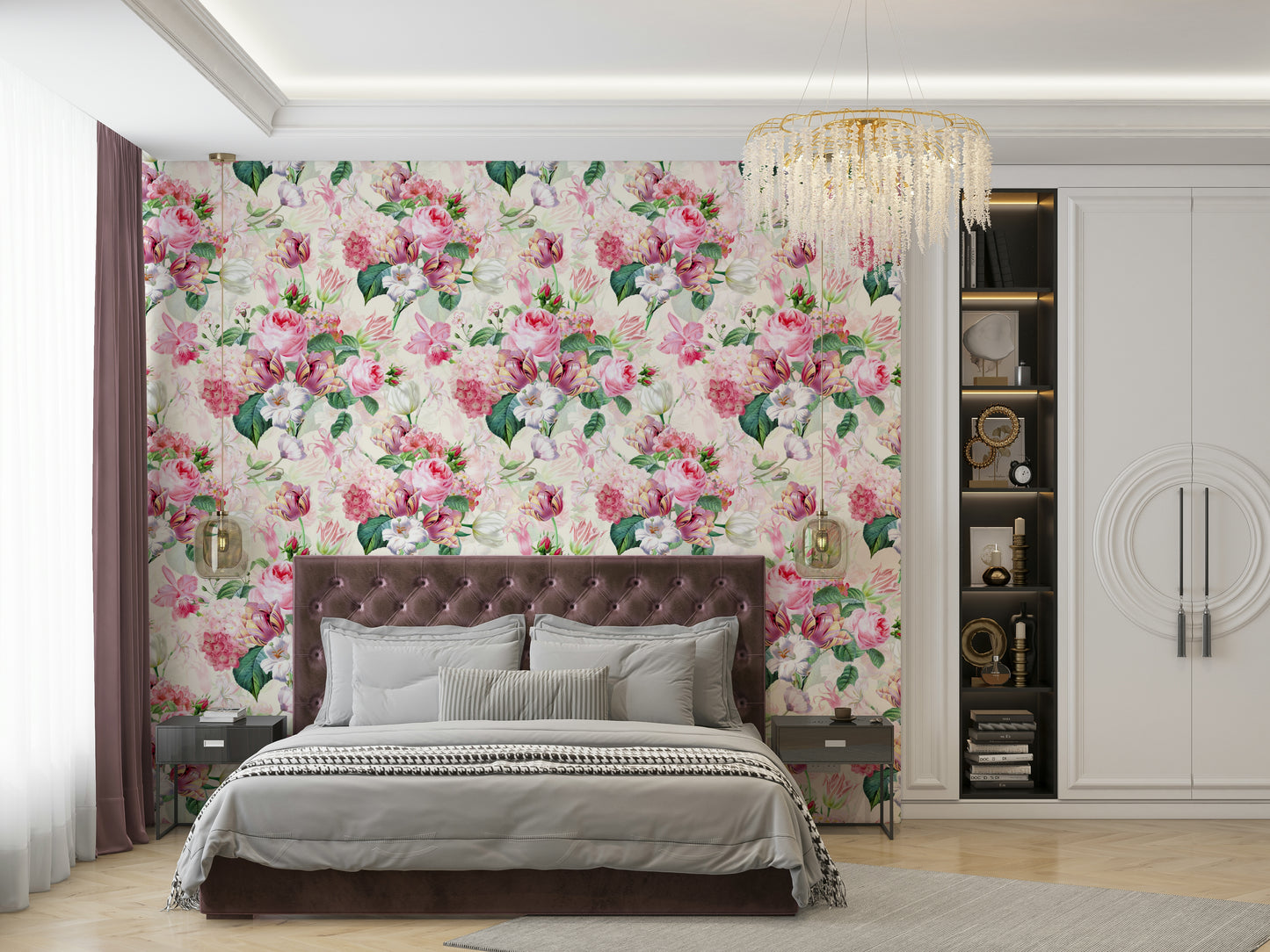 Whimsical rose wallpaper featuring delicate watercolor strokes and soft colors.

