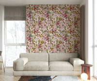 Vintage floral mural with detailed vines and botanical elements.

