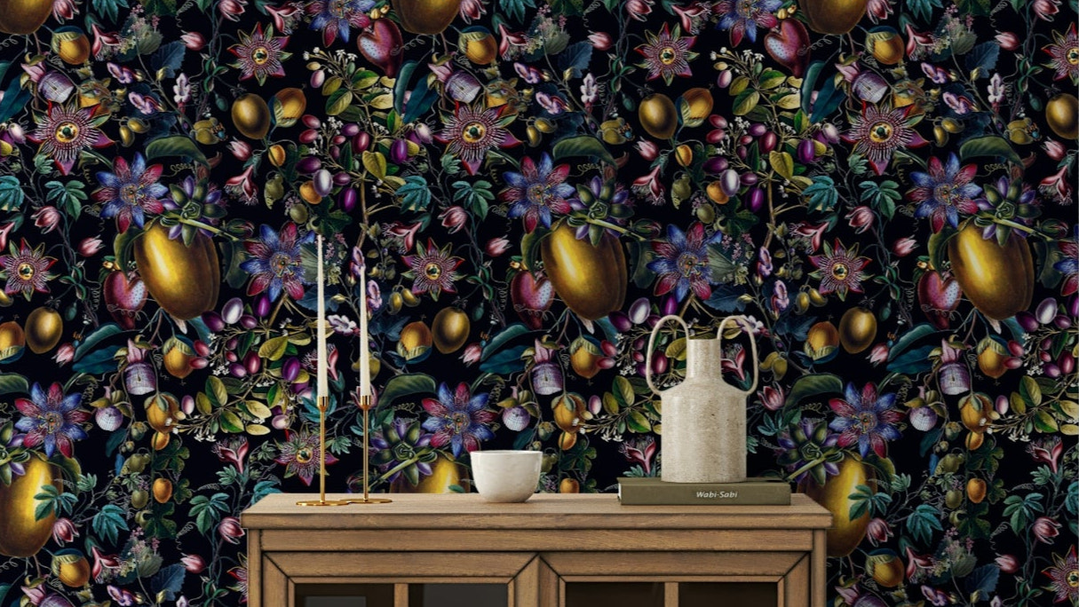 Enchanted Garden Wallpaper featuring delicate blooms and twisting vines.

