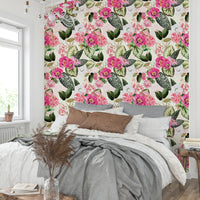 Serene botanical wallpaper bringing nature’s beauty indoors

