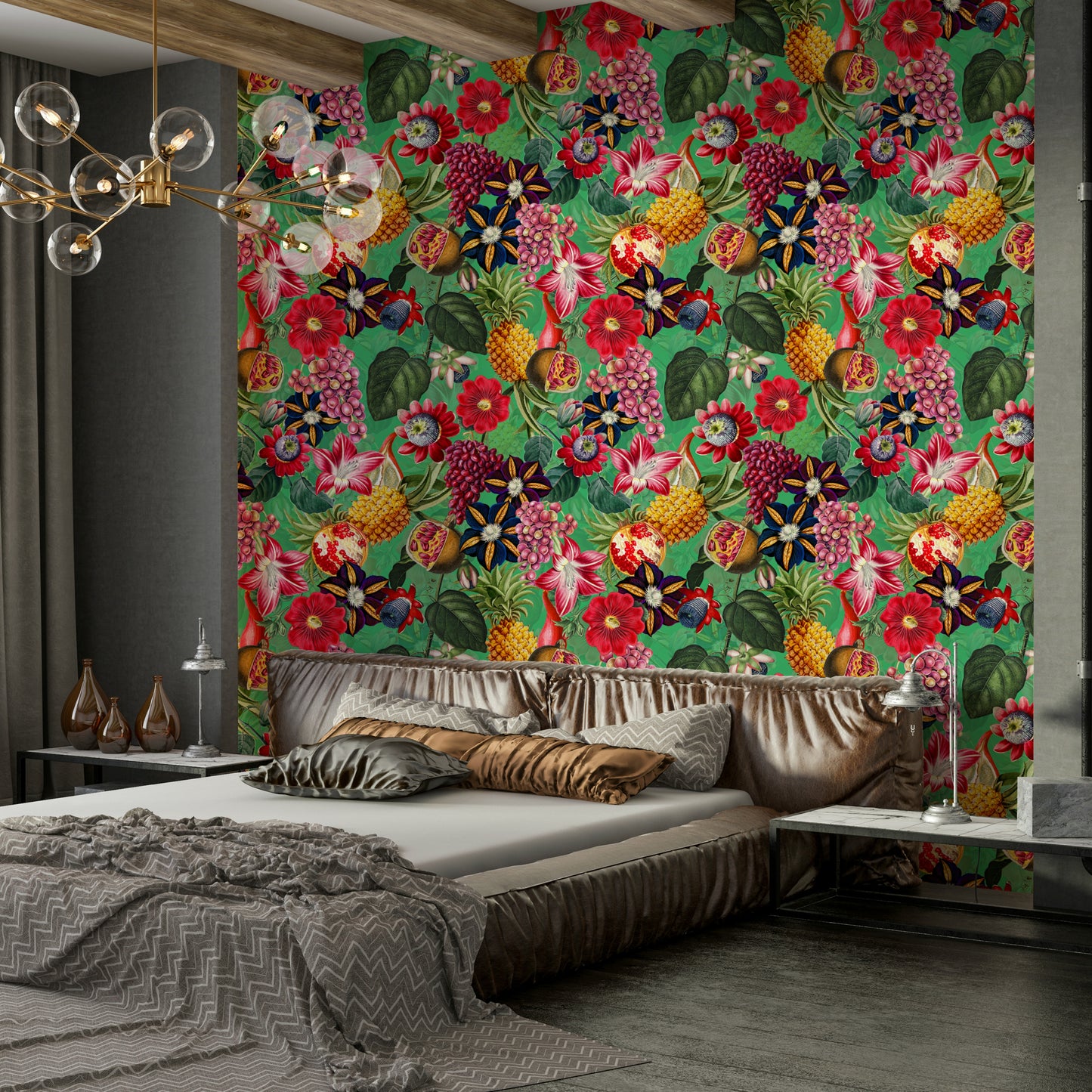 Tropical Eden wallpaper with lush greenery and vibrant flowers

