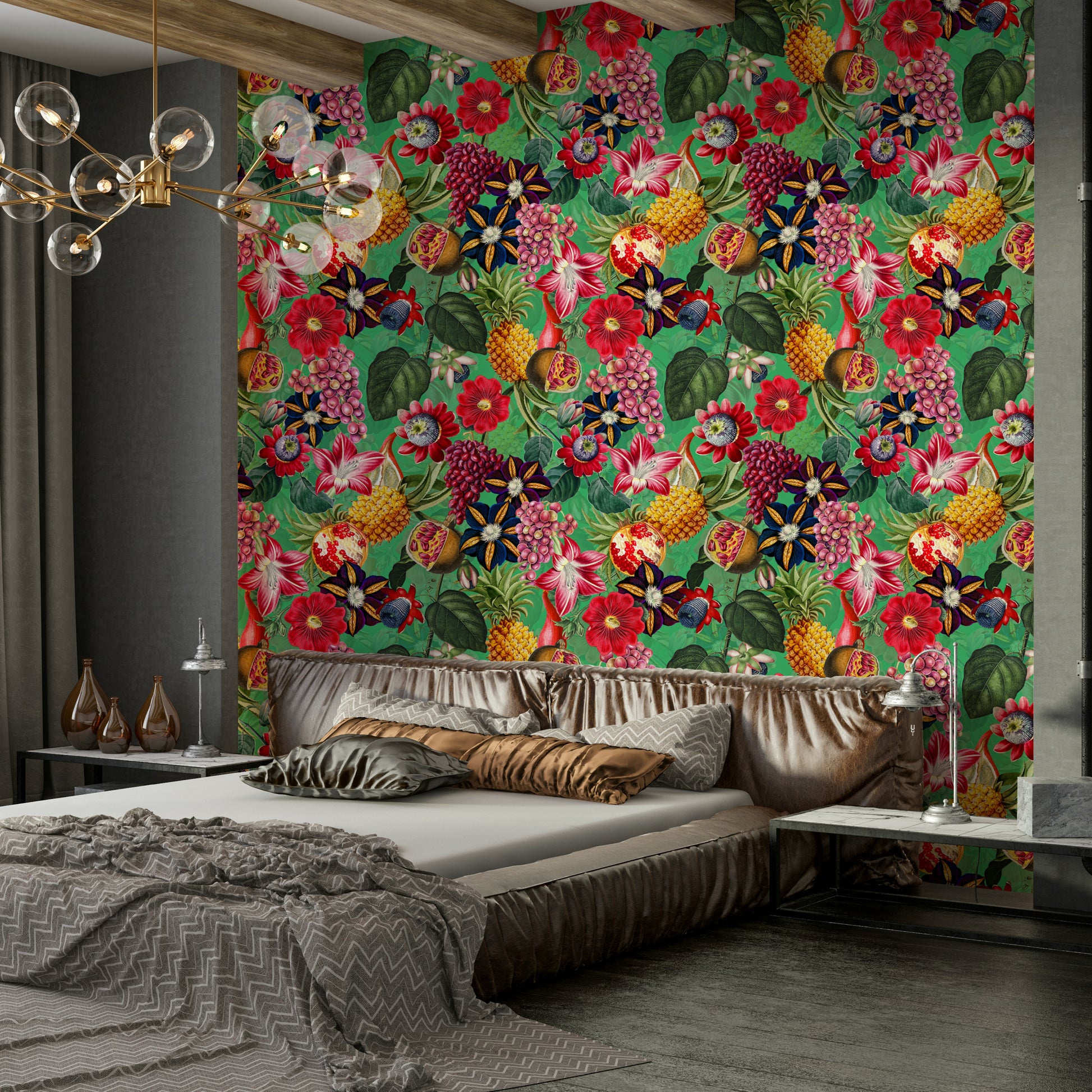 Tropical Eden wallpaper with lush greenery and vibrant flowers

