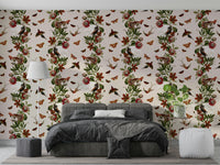 Bright, lively wallpaper with tropical blooms and lush greenery

