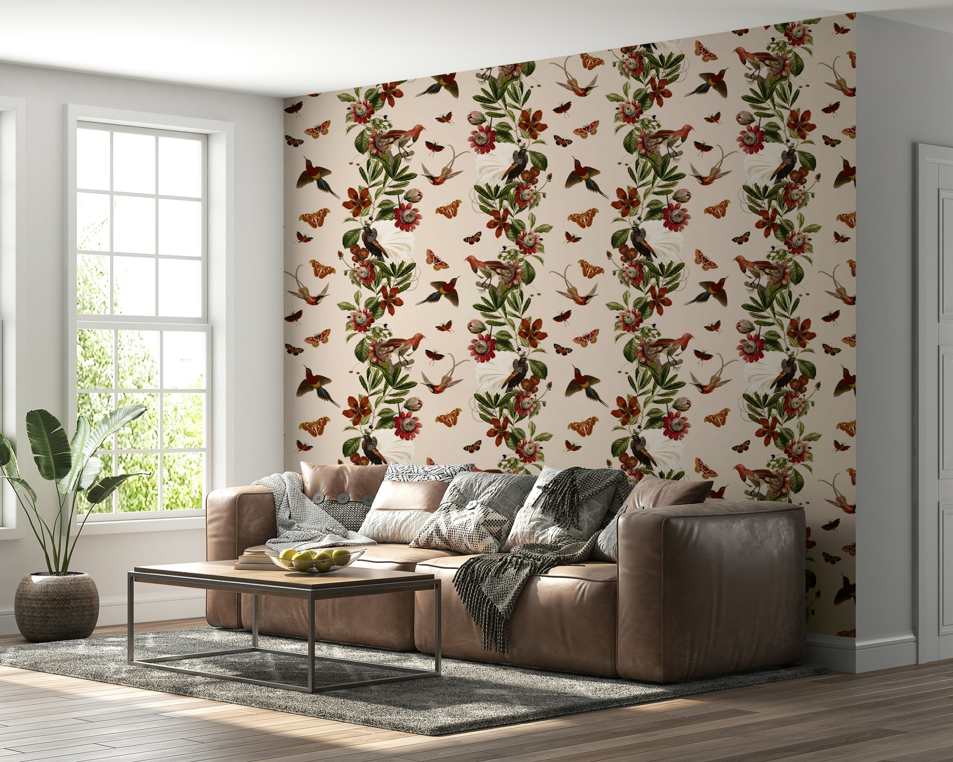 Exotic foliage and flowers in Tropical Rhapsody wallpaper for rooms

