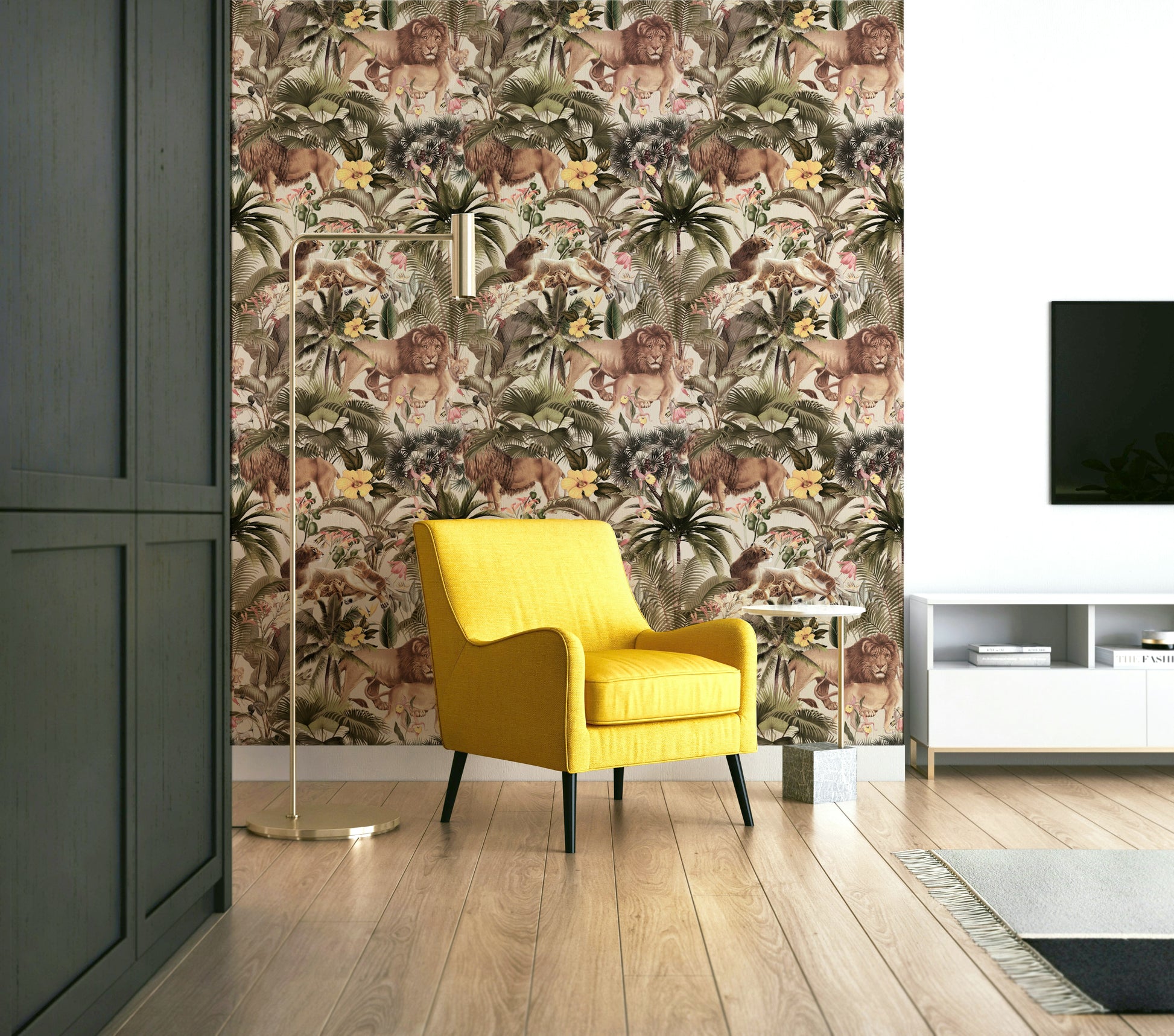 Jungle-inspired wallpaper with exotic wildlife and vibrant colors


