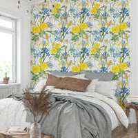 Elegant rose and iris wallpaper for a sophisticated room feel

