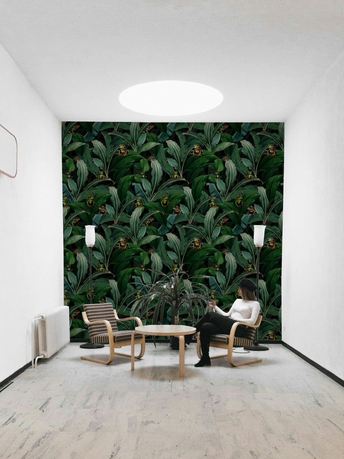 Tropical jungle wallpaper with rich greenery and detailed animals

