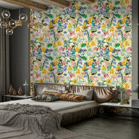 Colorful birds and delicate blooms in Birds & Blooms Symphony wallpaper

